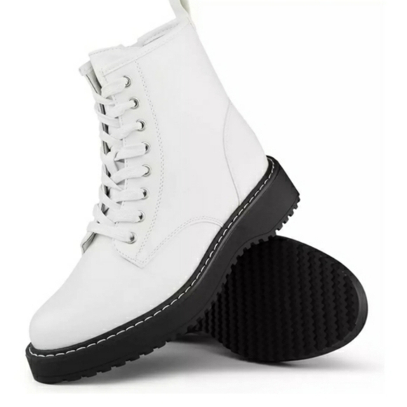 Hawkwell White Combat Side Zipper Lace up Ankle Booties Size 11 - Picture 1 of 12
